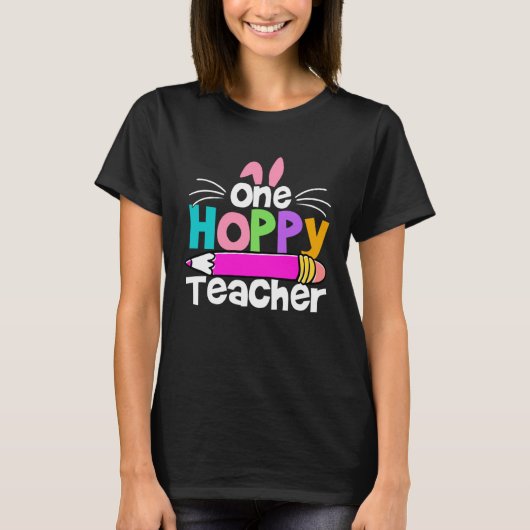 One Hoppy Teacher Groovy Retro Teacher Easter Day  T-Shirt (Vorderseite)