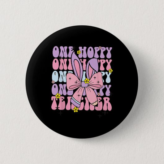 One Hoppy Teacher Retro Bunny Oaster Teacher Apple Button (Vorderseite)