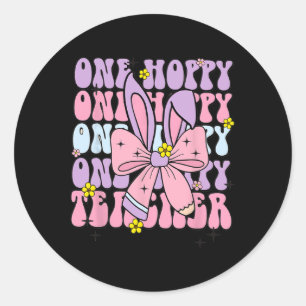 One Hoppy Teacher Retro Bunny Oaster Teacher Apple Runder Aufkleber
