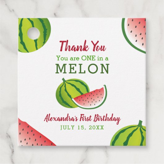One in a Melon 1. Geburtstag Danke Geschenkanhänger (Vorderseite)