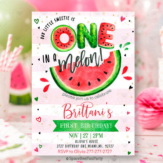 One In A Melon 1. Geburtstag Wassermelone  Einladung