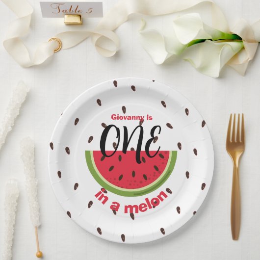 One in a Melon 1st Birthday Party Pappteller (Hochzeit)
