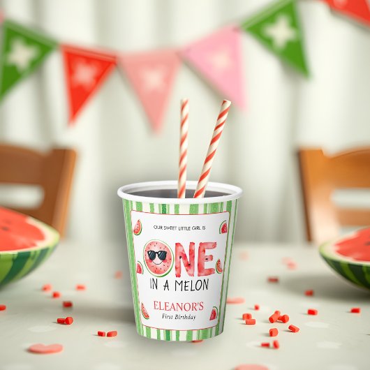 One in a melon 1st birthday watermelon party pappbecher