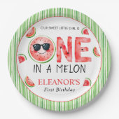 One in a melon 1st birthday watermelon party pappteller (Vorderseite)