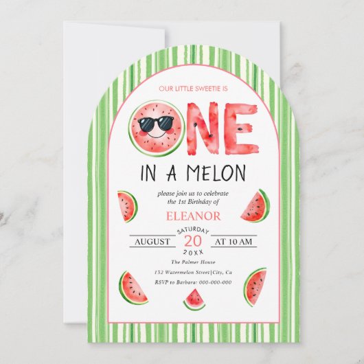 One in a melon 1st birthday watermelon summer einladung (Vorderseite)