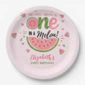 One in a Melon Adorable First Birthday Girl Pappteller (Vorderseite)