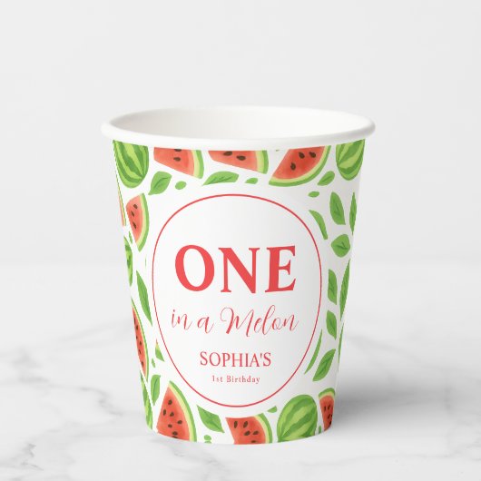 One In A Melon Erster Geburtstag Pappbecher (Vorderseite)