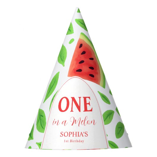 One In A Melon Erster Geburtstag Partyhütchen (Vorderseite)