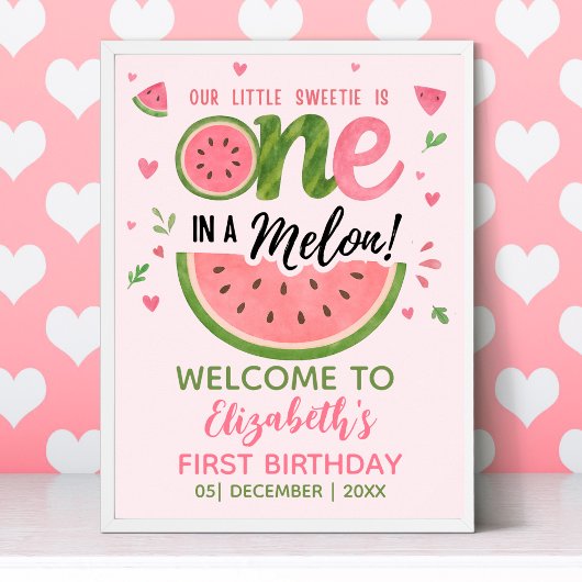 One in a Melon First Birthday Girl Party Poster