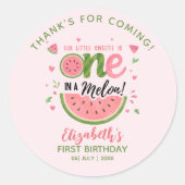 One in a Melon! First Birthday Girl Party Runder Aufkleber (Vorderseite)