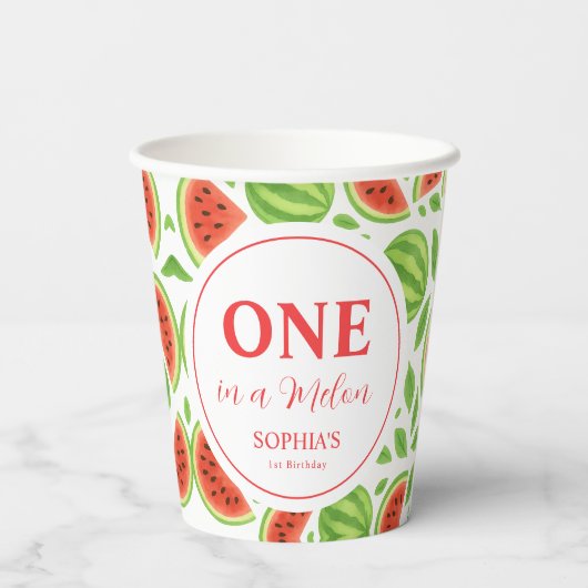 One In A Melon First Birthday Pappbecher (Rückseite)