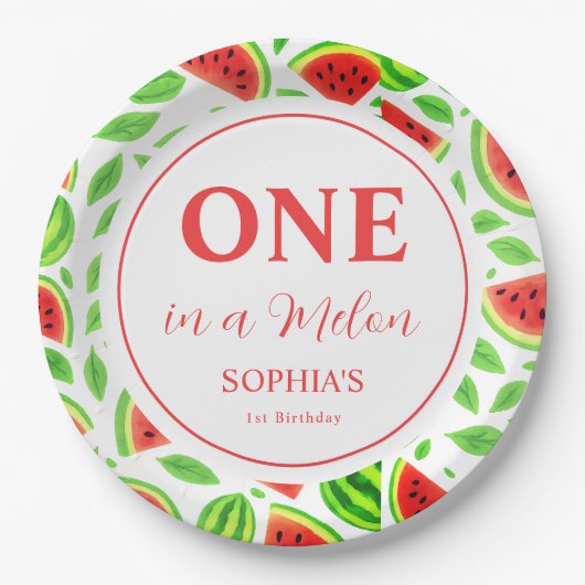 One In A Melon First Birthday Pappteller (Vorderseite)