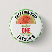 One in a Melon glänzende Wassermelone 1. Geburtsta Button (Vorderseite)