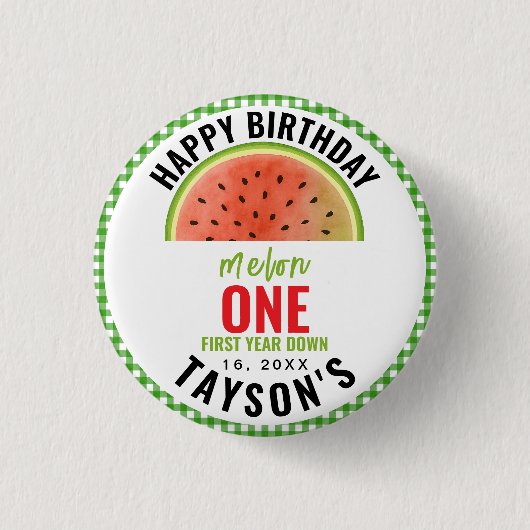 One in a Melon glitter watermelon 1st birthday Button (Vorderseite)