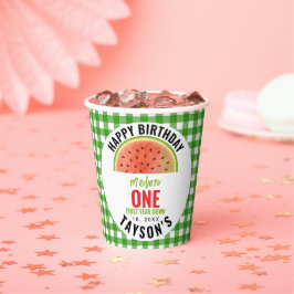 One in a Melon glitter watermelon 1st birthday Pappbecher