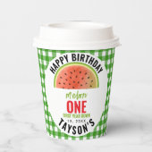 One in a Melon glitter watermelon 1st birthday Pappbecher (Rückseite)