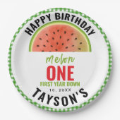 One in a Melon glitter watermelon 1st birthday Pappteller (Vorderseite)