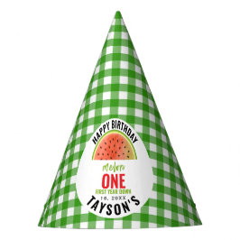 One in a Melon glitter watermelon 1st birthday Partyhütchen