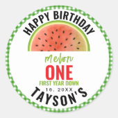 One in a Melon glitter watermelon 1st birthday Runder Aufkleber (Vorderseite)