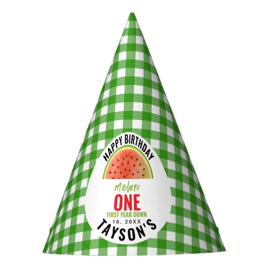 One in a Melon glitzernde Wassermelone 1. Geburtst Partyhütchen (Vorderseite)