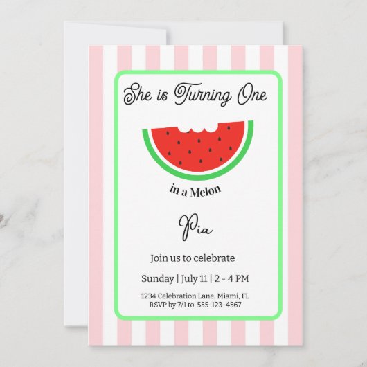 One in a Melon Invitation Kids Birthday Card Einladung (Vorderseite)