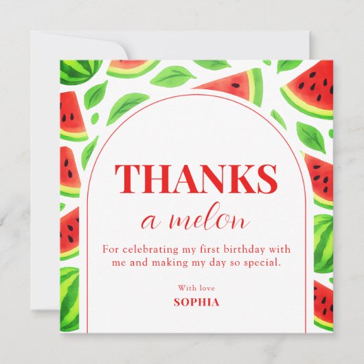 One In A Melon Wassermelone 1. Geburtstag Dankeskarte (Vorderseite)