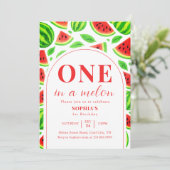 One In A Melon Wassermelone 1. Geburtstag Einladung (Stehend Vorderseite)