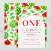 One In A Melon Wassermelone 1. Geburtstag Einladung (Vorne/Hinten)