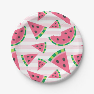 One in a Melon Wassermelonenscheiben & rosa Streif Pappteller
