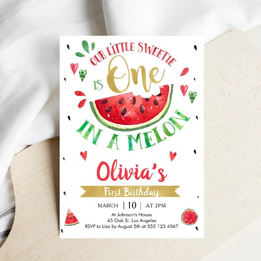 One In A Melon Watermelon 1st Birthday Invitation Einladung
