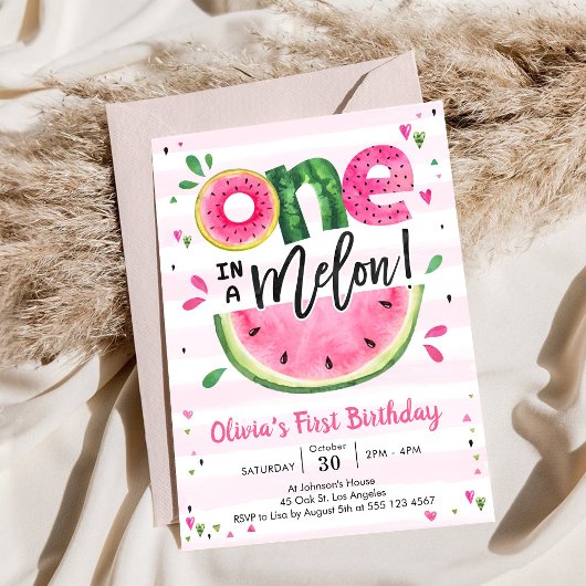 One In A Melon Watermelon 1st Birthday Invitation Einladung
