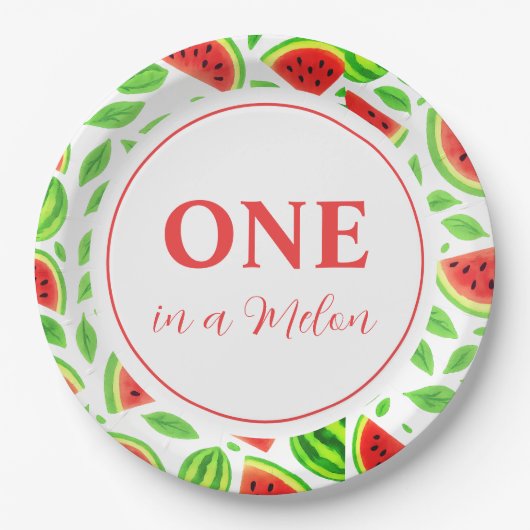 One In A Melon Watermelon Birthday Party Pappteller (Vorderseite)