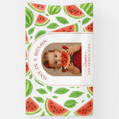 One In A Melon Watermelon Custom Photo Birthday Banner (Vertikal)