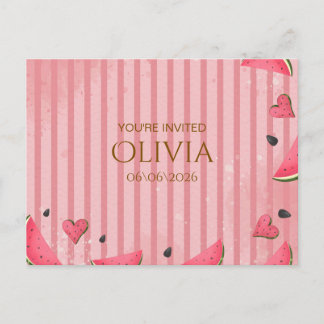 One in a Melon Watermelon First Birthday Invitatio Postkarte