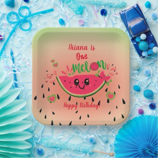 One In a Melon Watermelon Girl's First Birthday Pappteller (Party)