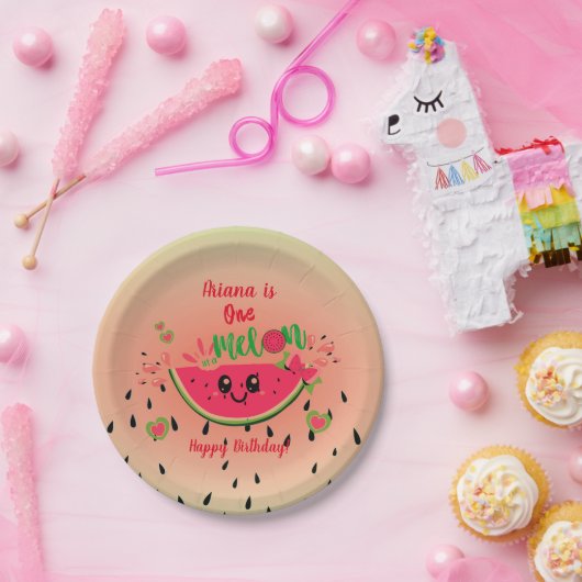 One In a Melon Watermelon Girl's First Birthday Pappteller (Party)
