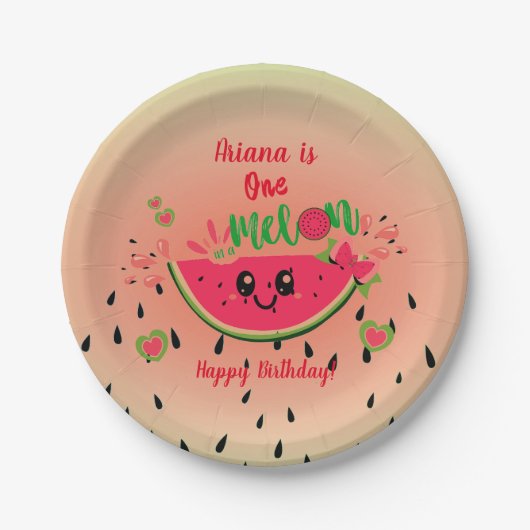 One In a Melon Watermelon Girl's First Birthday Pappteller (Vorderseite)