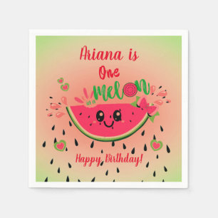 One In a Melon Watermelon Girl's First Birthday Serviette