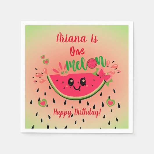 One In a Melon Watermelon Girl's First Birthday Serviette (Vorderseite)