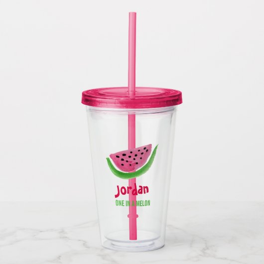 One In a Melon Watermelon Personalisierter Name Ro Acryltrinkbecher (Vorderseite)