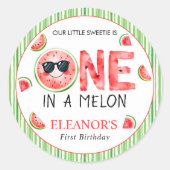 One in a melon watermelon summer 1st Birthday Runder Aufkleber (Vorderseite)