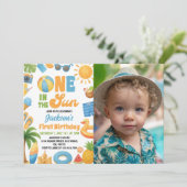 One In The Sun 1st Birthday Summer Party Photo Einladung (Stehend Vorderseite)