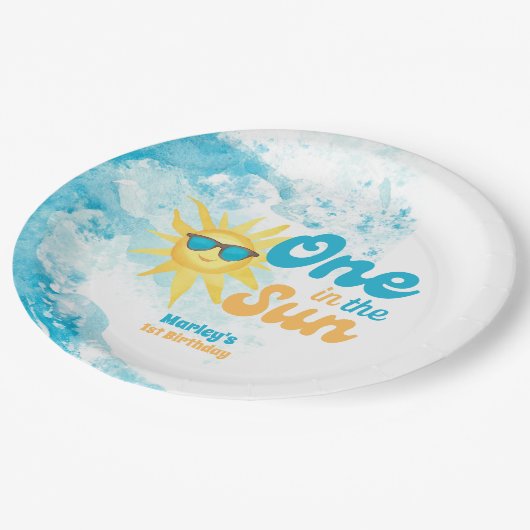 One in the Sun Baby's 1st Beach Birthday☀️ Pappteller (Schrägansicht)