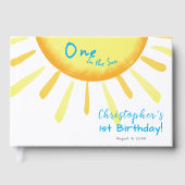 One In The Sun Blue First Birthday Custom Gästebuch (Vorderseite)