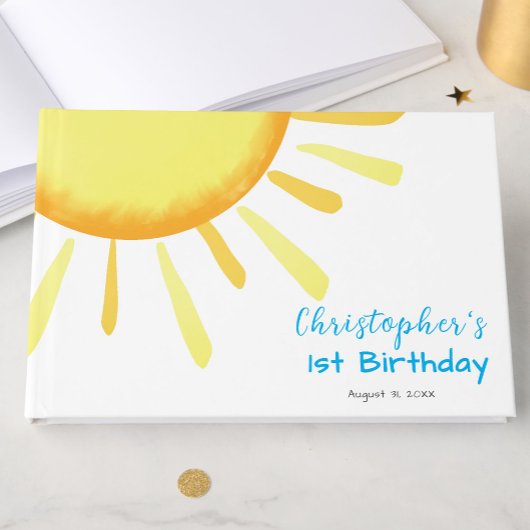 One in the Sun Blue First Birthday Custom Gästebuch