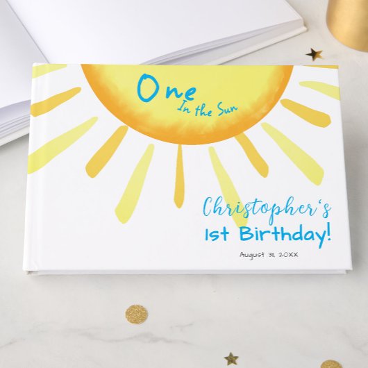 One In The Sun Blue First Birthday Custom Gästebuch