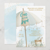 One in the Sun Summer Beach First Birthday Einladung (Vorne/Hinten)
