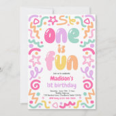 One Is Fun Colorful Confetti Balloon 1st Birthday Einladung (Vorderseite)