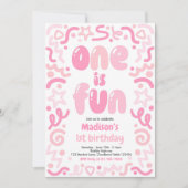 One Is Fun Colorful Confetti Balloon 1st Birthday Einladung (Vorderseite)