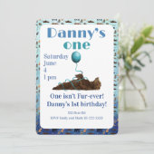 One isn’t fur-ever 1st Birthday Invitation Einladung (Stehend Vorderseite)